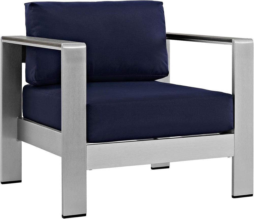 Lexmod Modway Shore 3-Piece Aluminum Outdoor Patio Furniture Set in Silver Navy