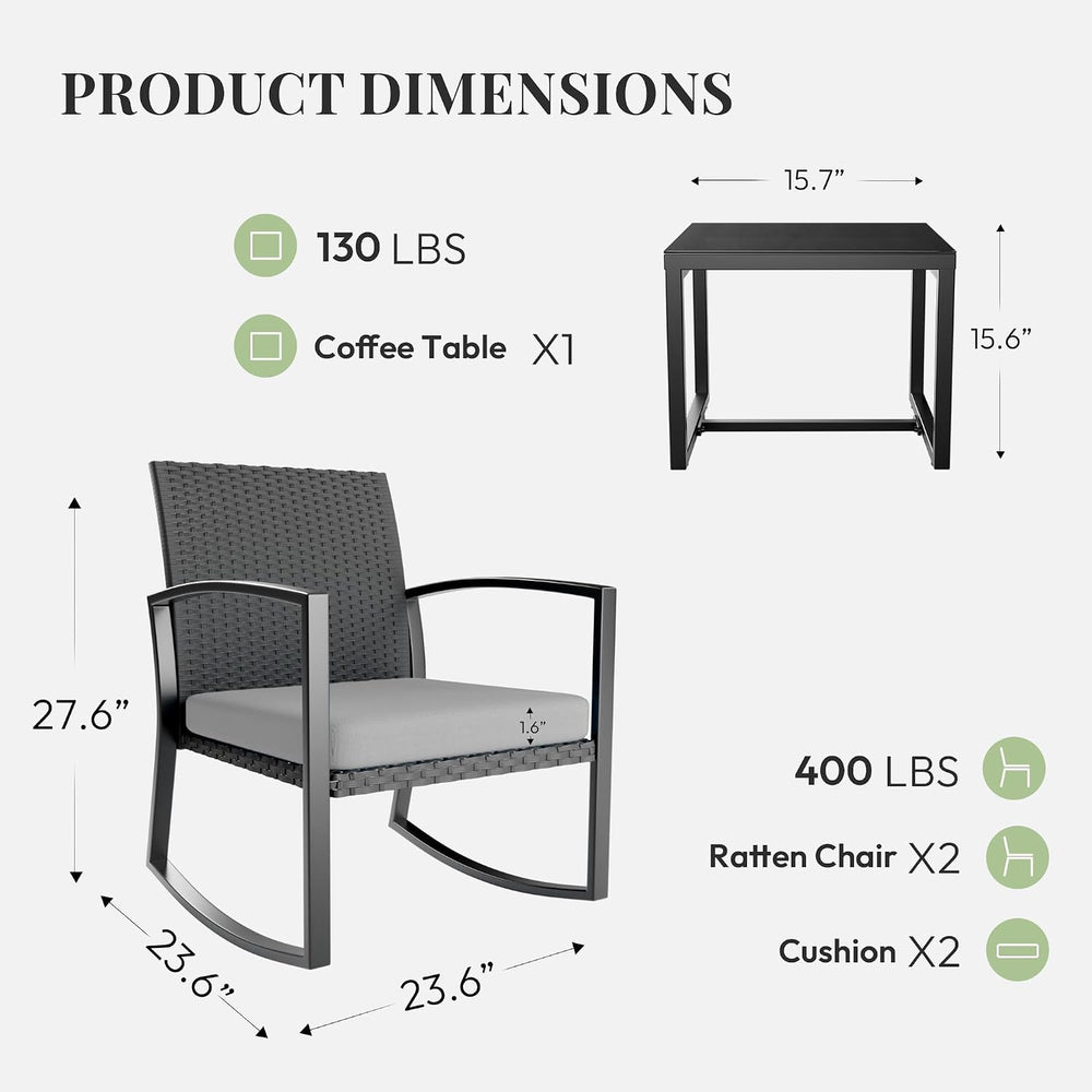 WWR Rocking Patio Bistro Sets 3 Piece - All-Weather - Conversation Furniture ...