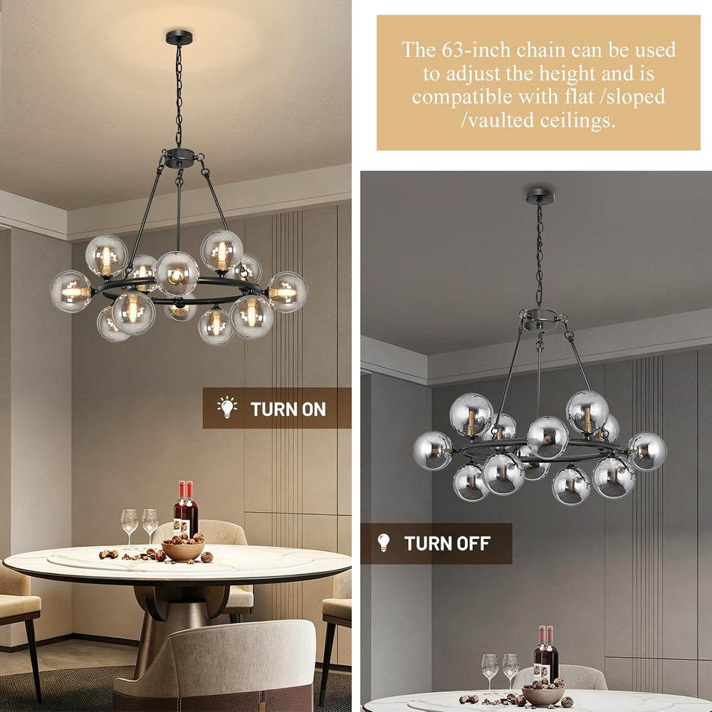 Wagon Wheel Chandelier Modern Sputnik Globe Dining Room Light Fixture 32'...