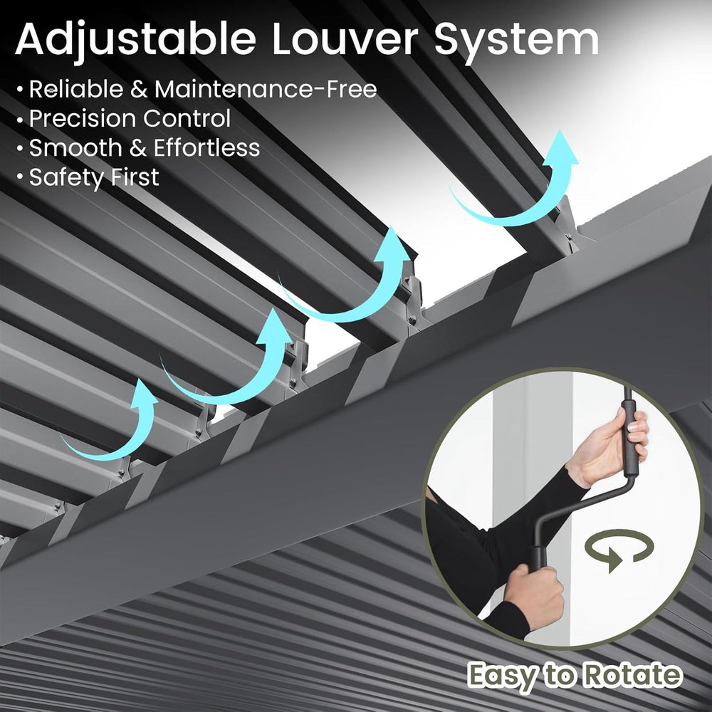 Louvered Pergola 12' x 20', Large Outdoor Aluminum Pergola with Reinf...