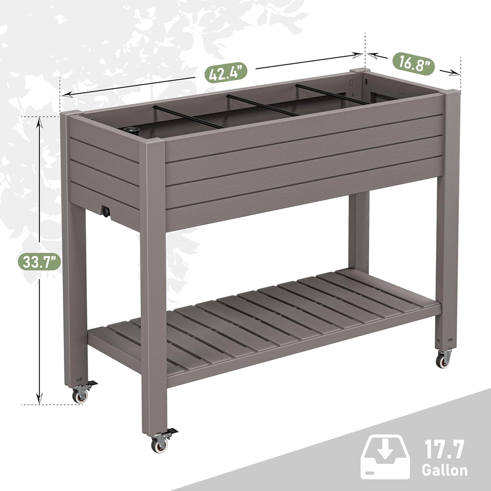 Elevated Raised Garden Bed with Wheels,Planter Box,Gray-33.7" h