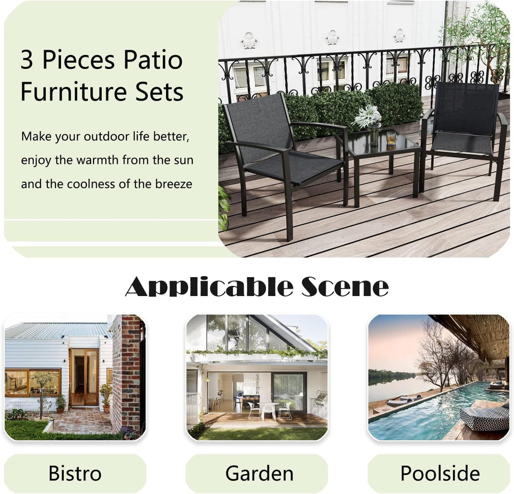 Greesum 3 Pieces Patio Furniture Set Outdoor Conversation Textilene Fabric Ch...