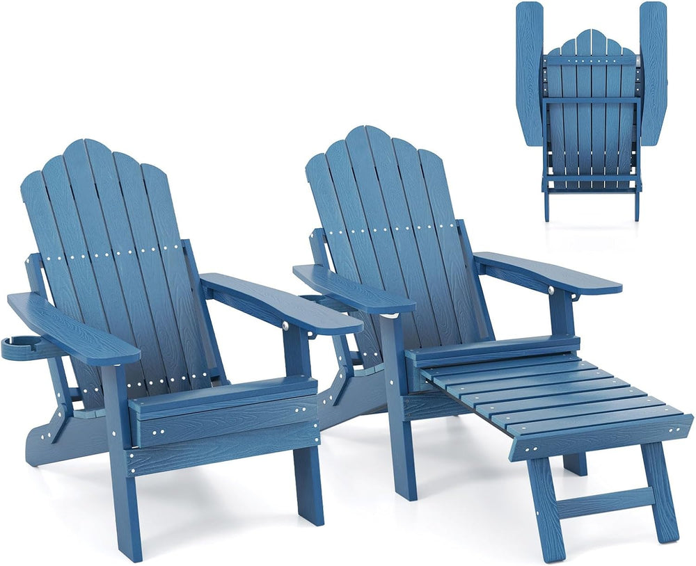 GIANTEX Folding Adirondack Chair, All-Weather Lounge Chair with Adjustable Ba...