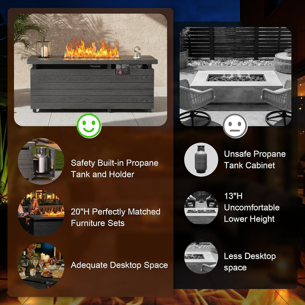 51 Inch Outdoor Propane Fire Pit Table, 50000BTU Rectangular Fire Pit Table