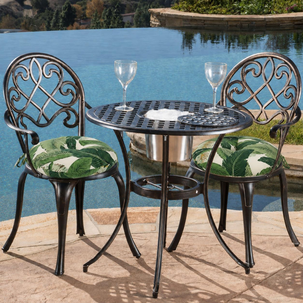 Outdoor Bistro Chair Cushion Set of 2, Waterproof Tufted Round Seat Cushion w...