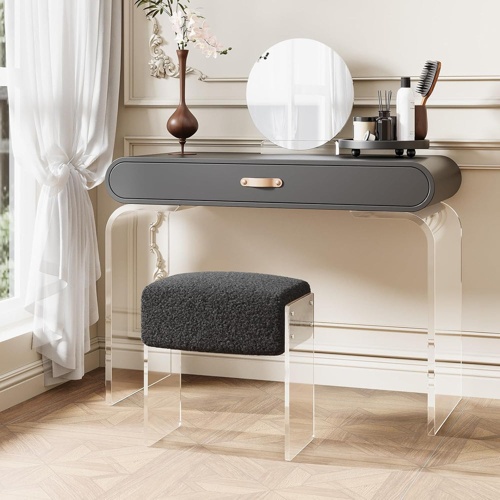 Vanity Stool Chair and Foot Rest -Modern Vanity Stool and Footstool with Wool...