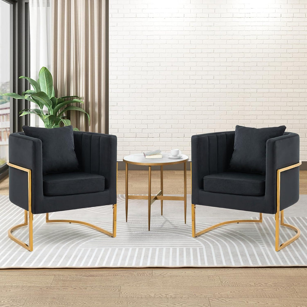 Velvet Modern Accent Chair, Upholstered Barrel Armchair Mid Century with Pill...