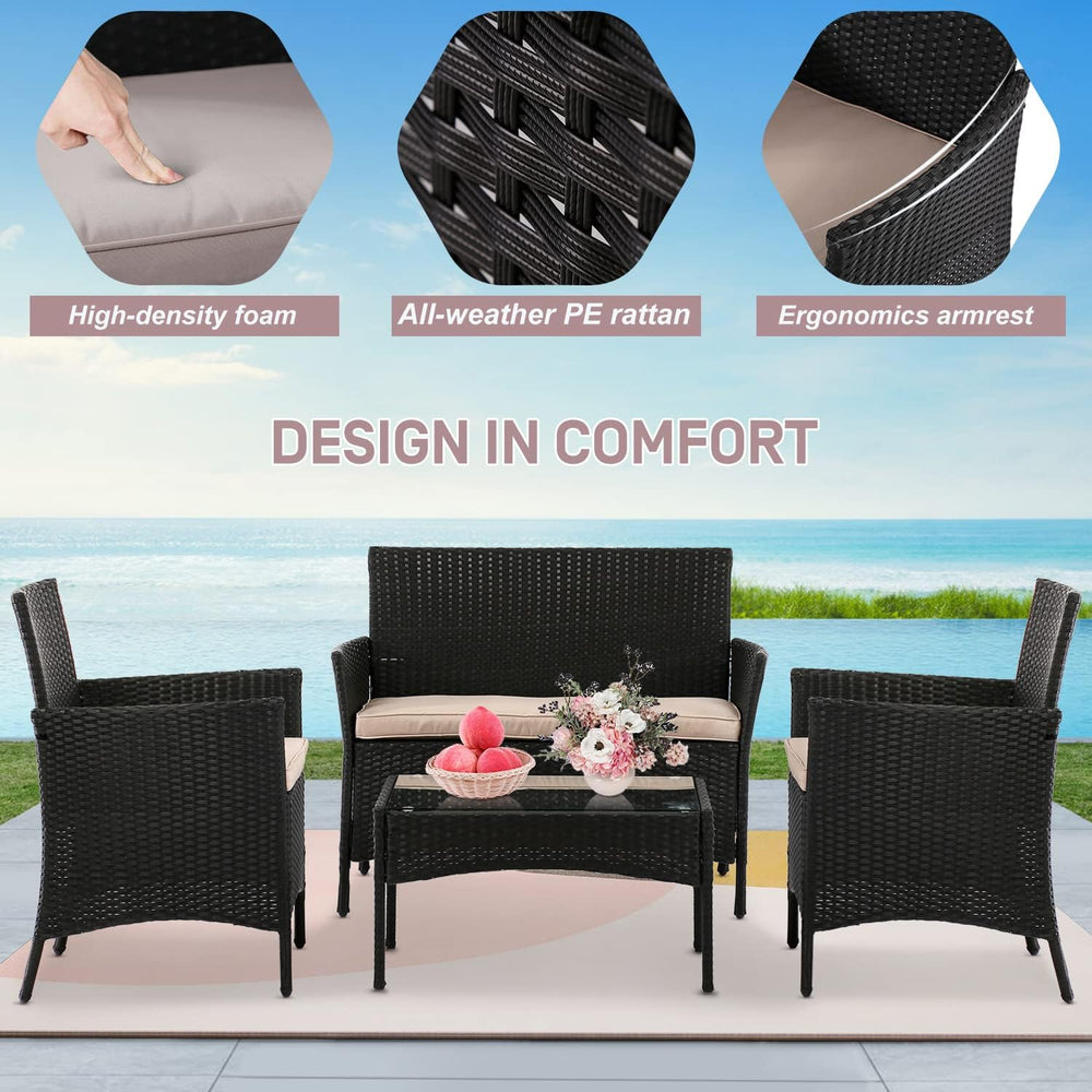 Patio Furniture Set Conversation Chairs, 4 Pieces Wicker Patio Set Outdoor Pa...