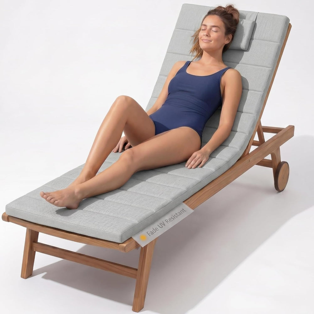 Quilted Outdoor Chaise Lounge High-Density Foam Chair Cushion Grey, 72"x...