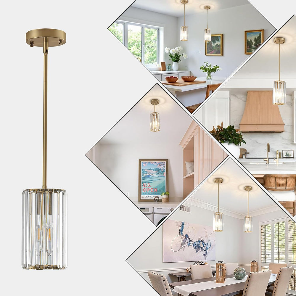Gold Modern Crystal Pendant Lights Hanging Light Fixture, 2 Pack Pendant Ligh...
