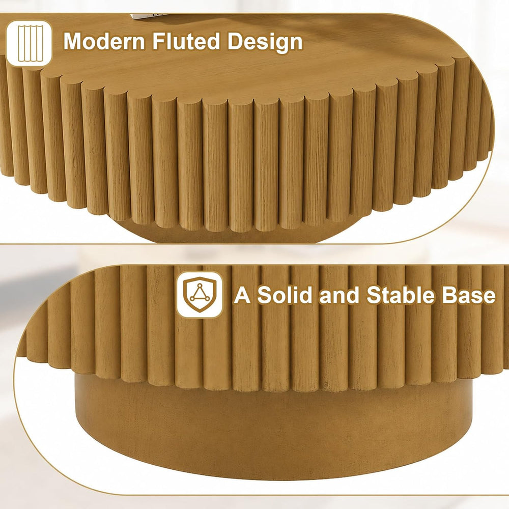 Rovibek Fluted Round Coffee Table, 31.5" Modern Wooden Coffee Table with...