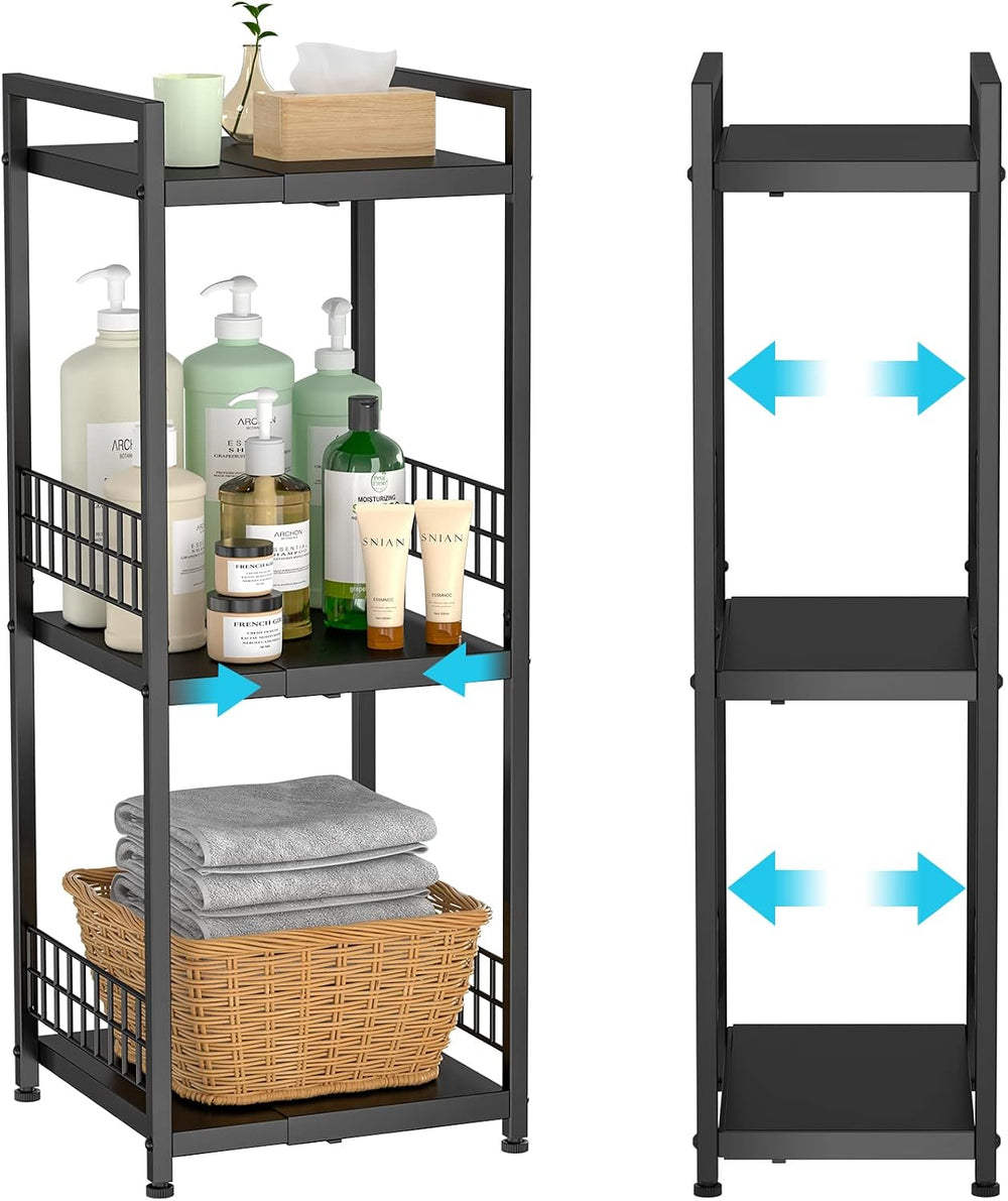 DAOUTIME 3-Tier Metal Shelving Unit, Expandable, Free-Standing, Narrow, Open ...