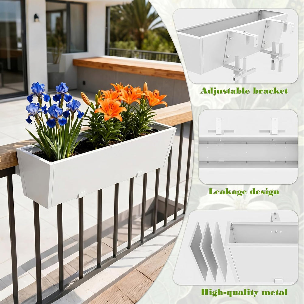 2 Pack 36 Inch Railing Planter Boxes, Heavy Duty Metal Hanging Planters with ...