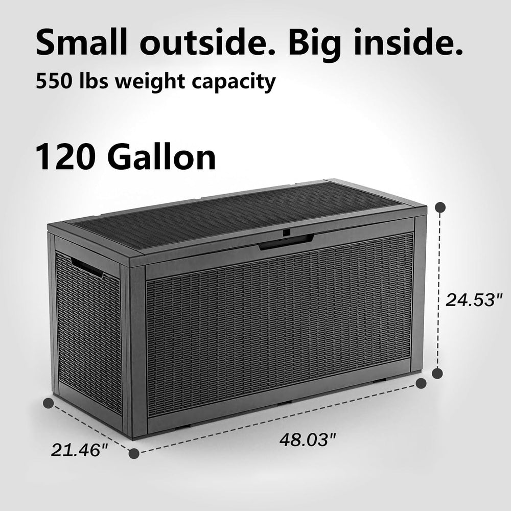 EasyUp 120 Gallon Waterproof Deck Box, Lockable Resin Outdoor Storage Box, Du...