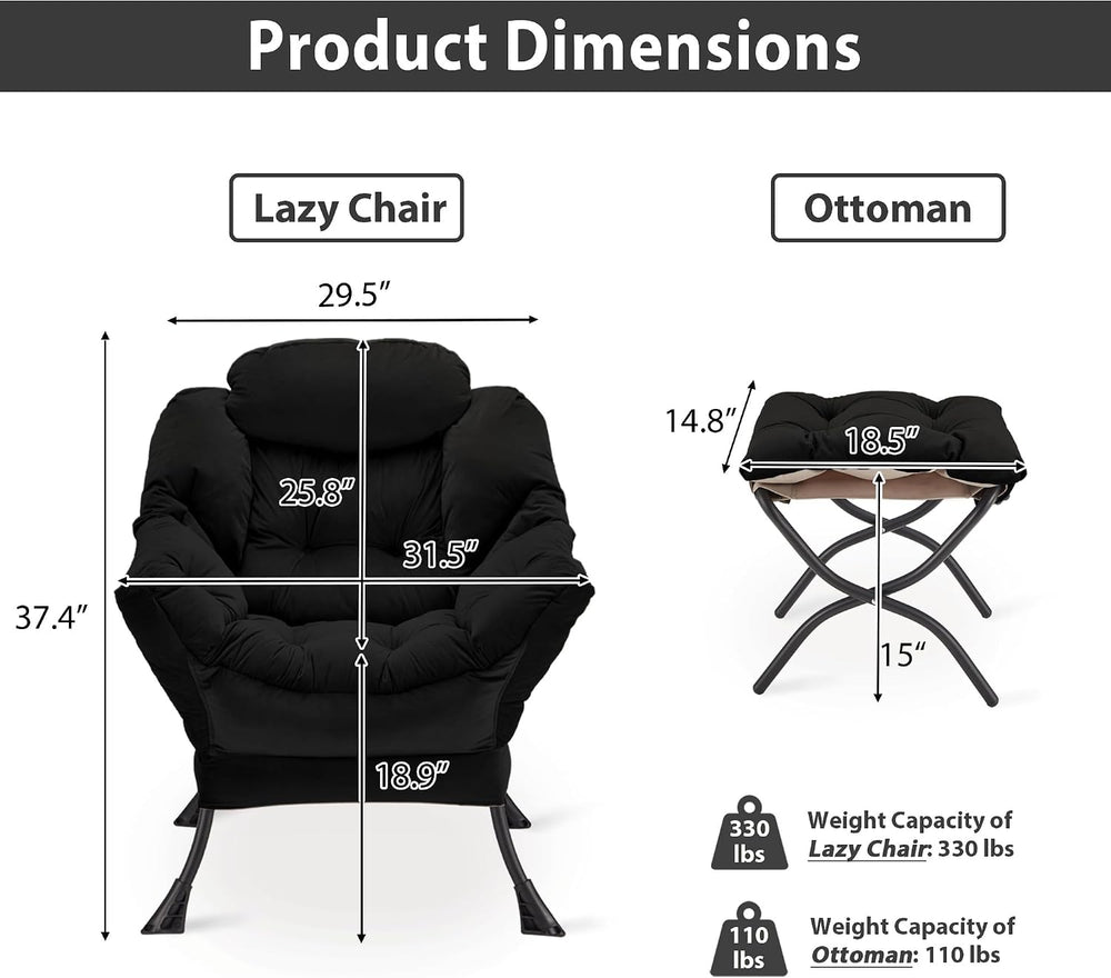 Youtanic Lazy Chair with Folding Ottoman, Accent Chair Velvet Upholstered wit...