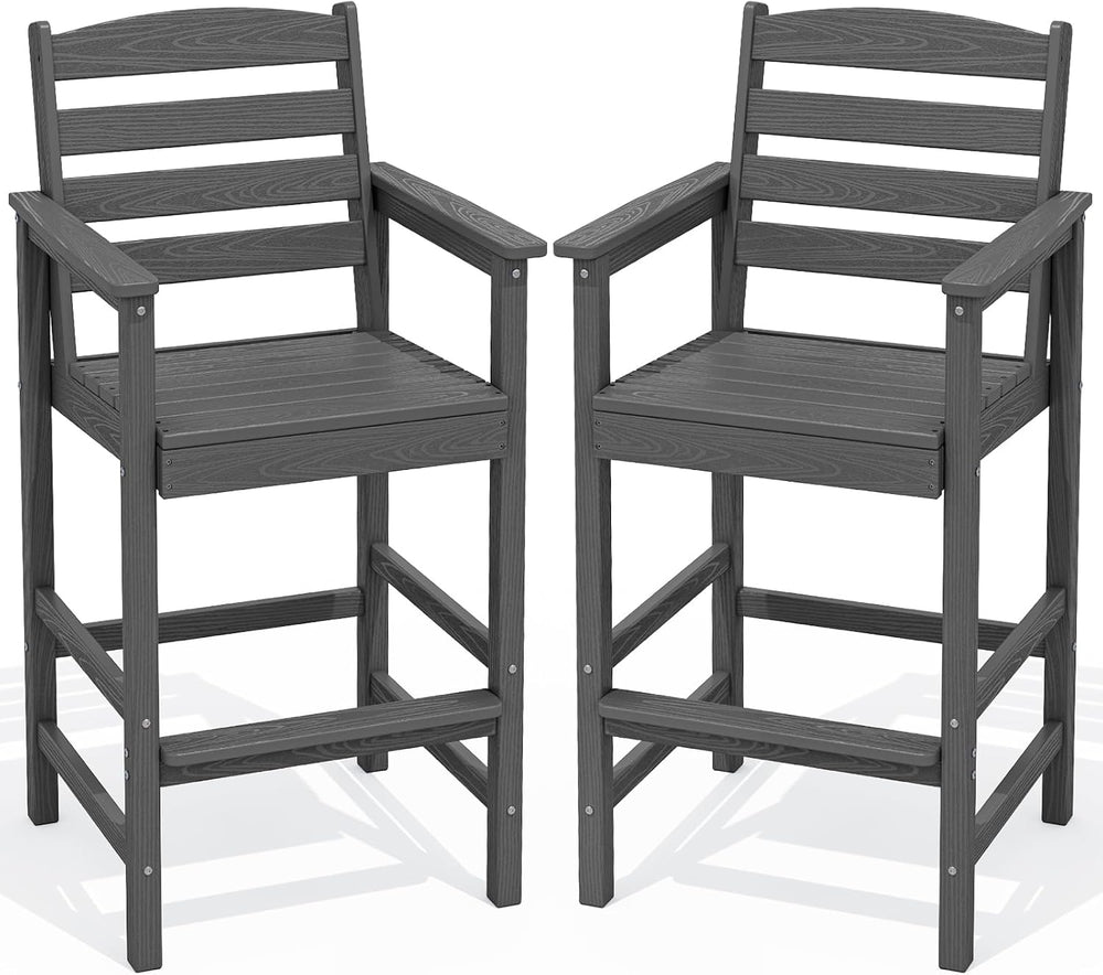 SERWALL 2-Pieces Tall Adirondack Chairs, HDPE Balcony Barstools Set, Grey