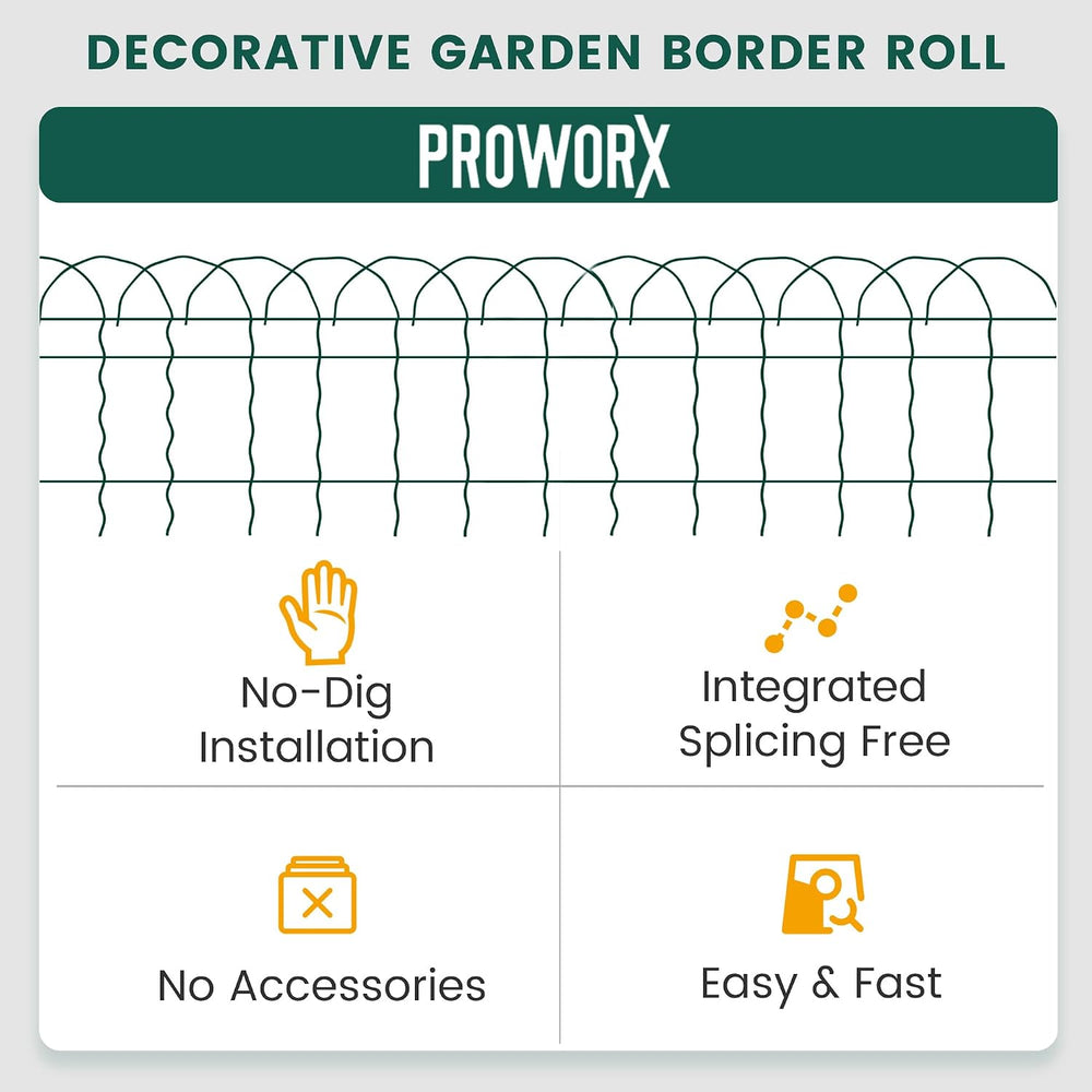PROWORX Green Small Garden Fence Border Curve Wire Fencing 14”x40’(2 Rolls)