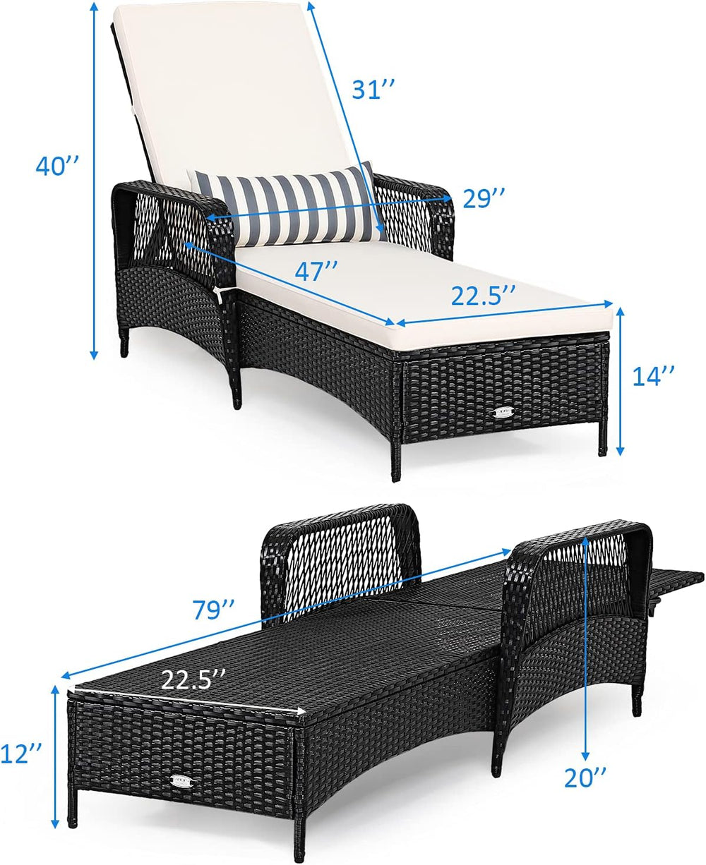 Tangkula Wicker Chaise Lounge Outdoor, Patio Rattan Reclining Chaise with 6-G...