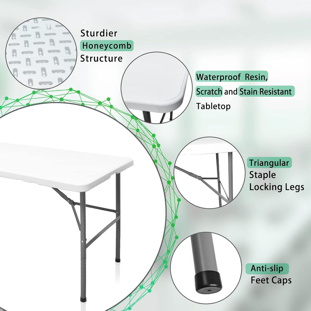 Folding Table 4ft Heavy Duty Folding Tables Indoor Outdoor Plastic Dining Tab...