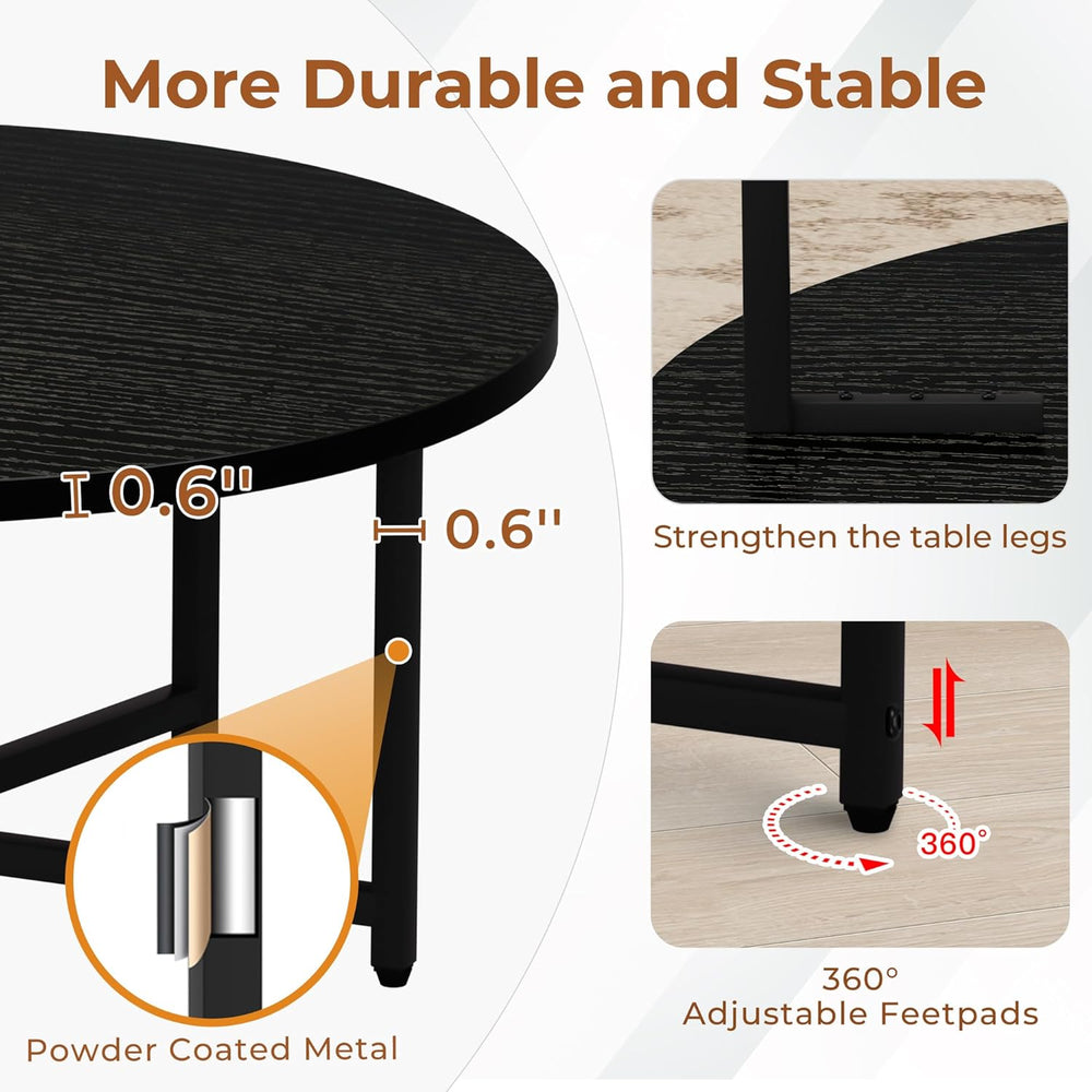 FAMIDGE Coffee Table, 31.5" Round Black Coffee Table for Living Room, Ce...