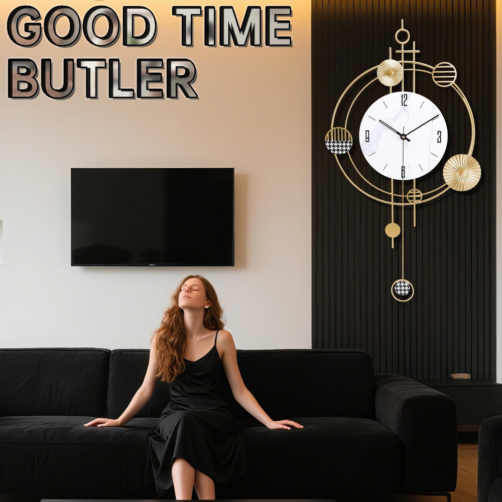 Wall Clock for Living Room, Silent Quality Quartz Battery Operated with Pendu...