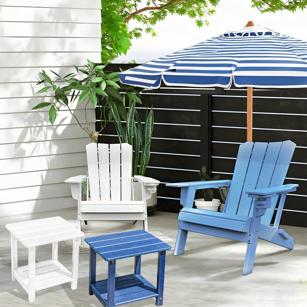Adirondack Square Outdoor Side Table,2-Tier Storage Patio Side Table with Wea...