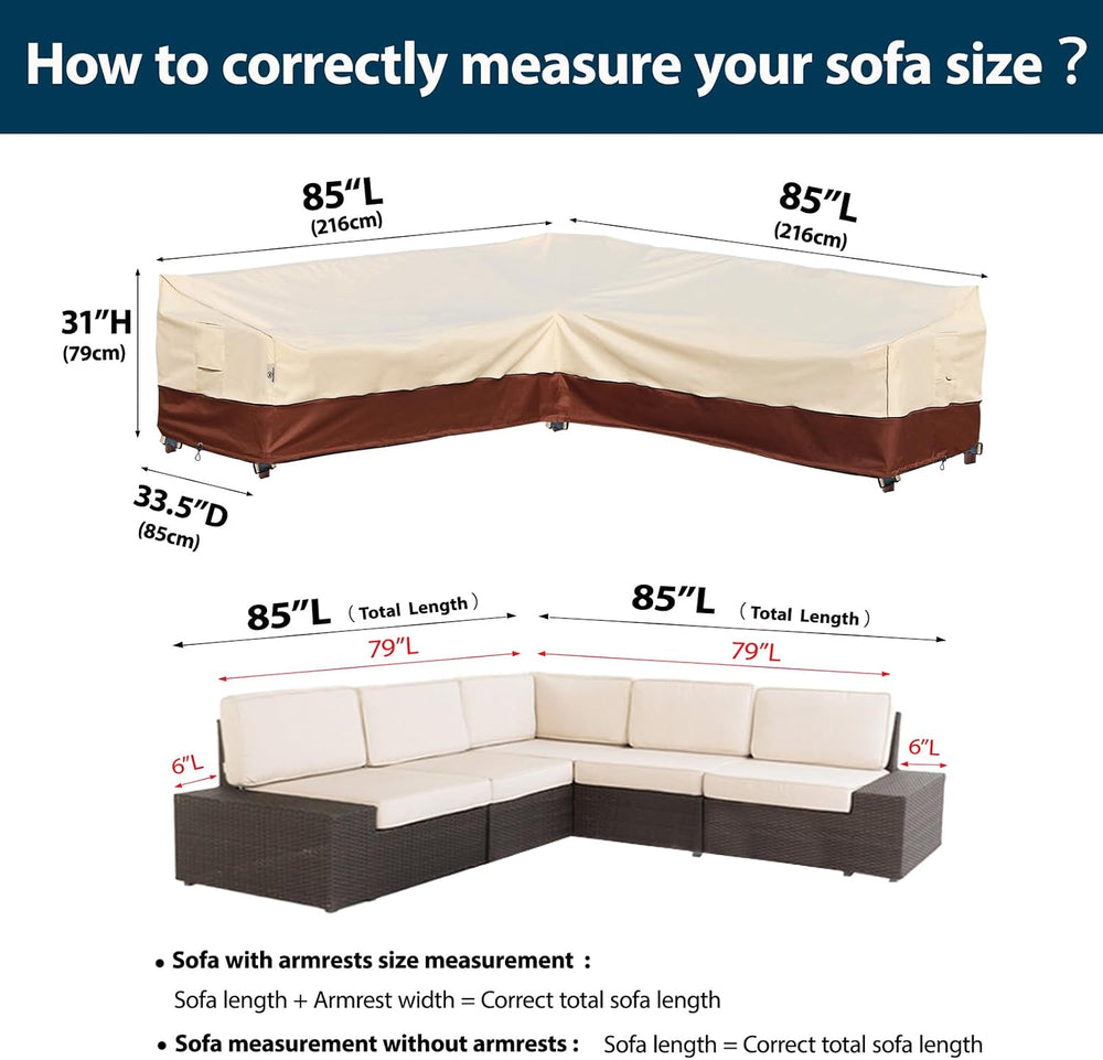 Outdoor Sectional Cover V-Shaped Garden Patio Furniture Covers Waterproof Rip...