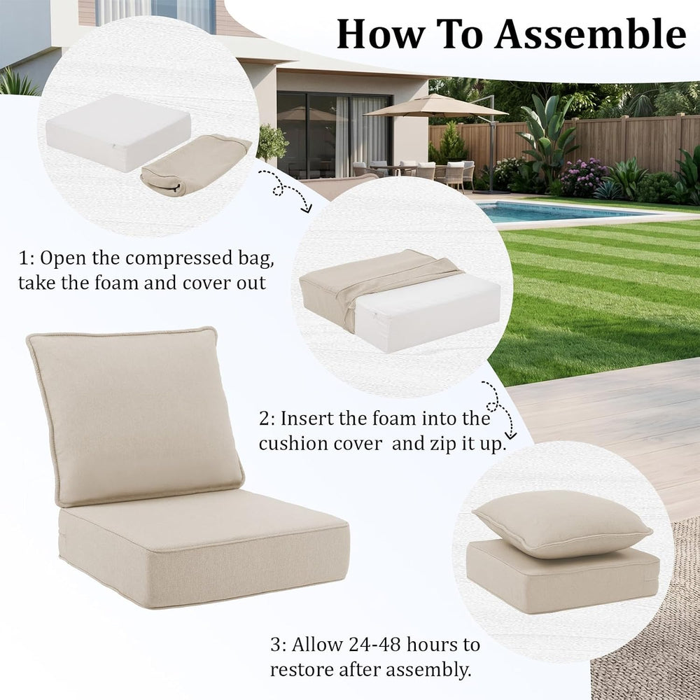 6" Thick Outdoor Chair Cushions, 24 x24 Inch Patio Furniture Cushions Se...