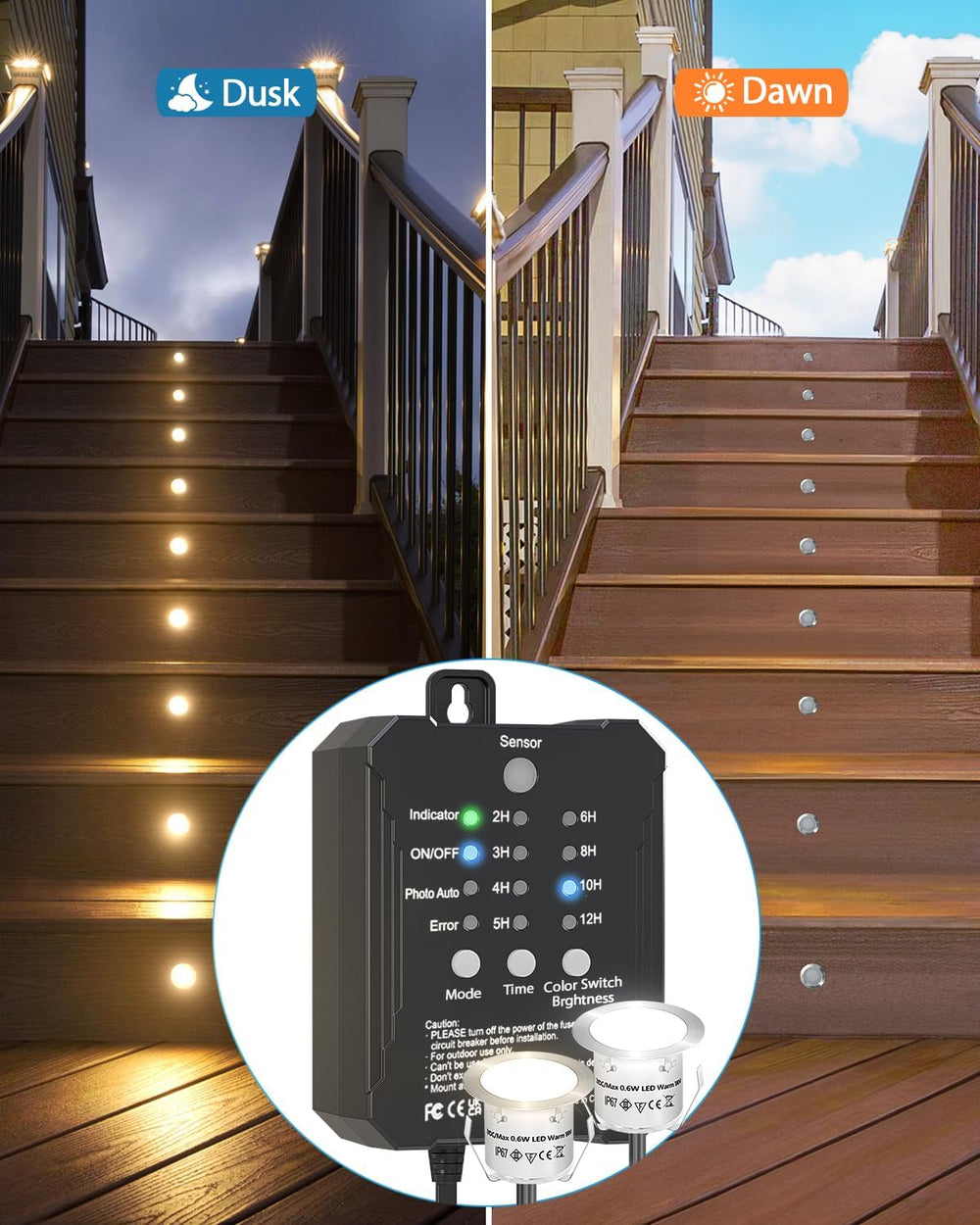 HIBOITEC Low Voltage Deck Lights Kit 3CCT 2700K-5000K with Transformer 10Pc
