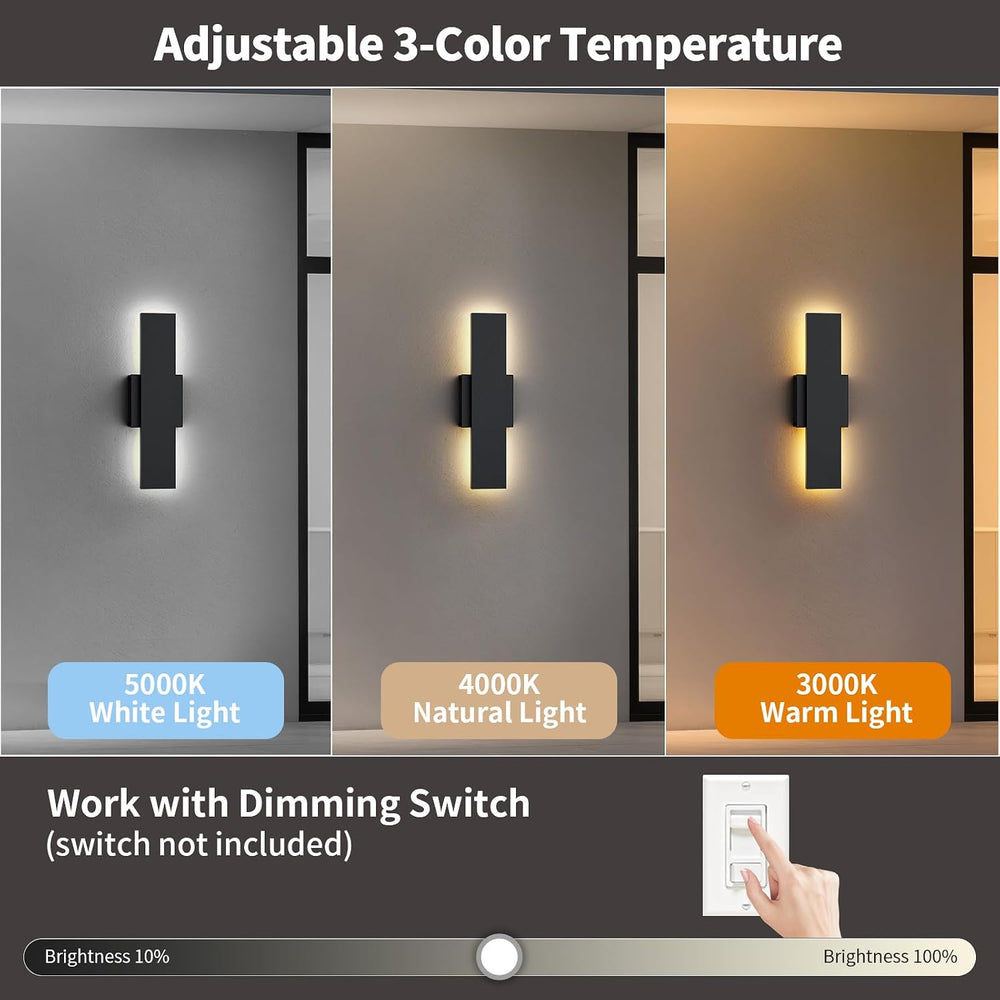 2 Pack LED Modern Outdoor Wall Lights Dimmable 3-Color Temperature 15.7in Ext...