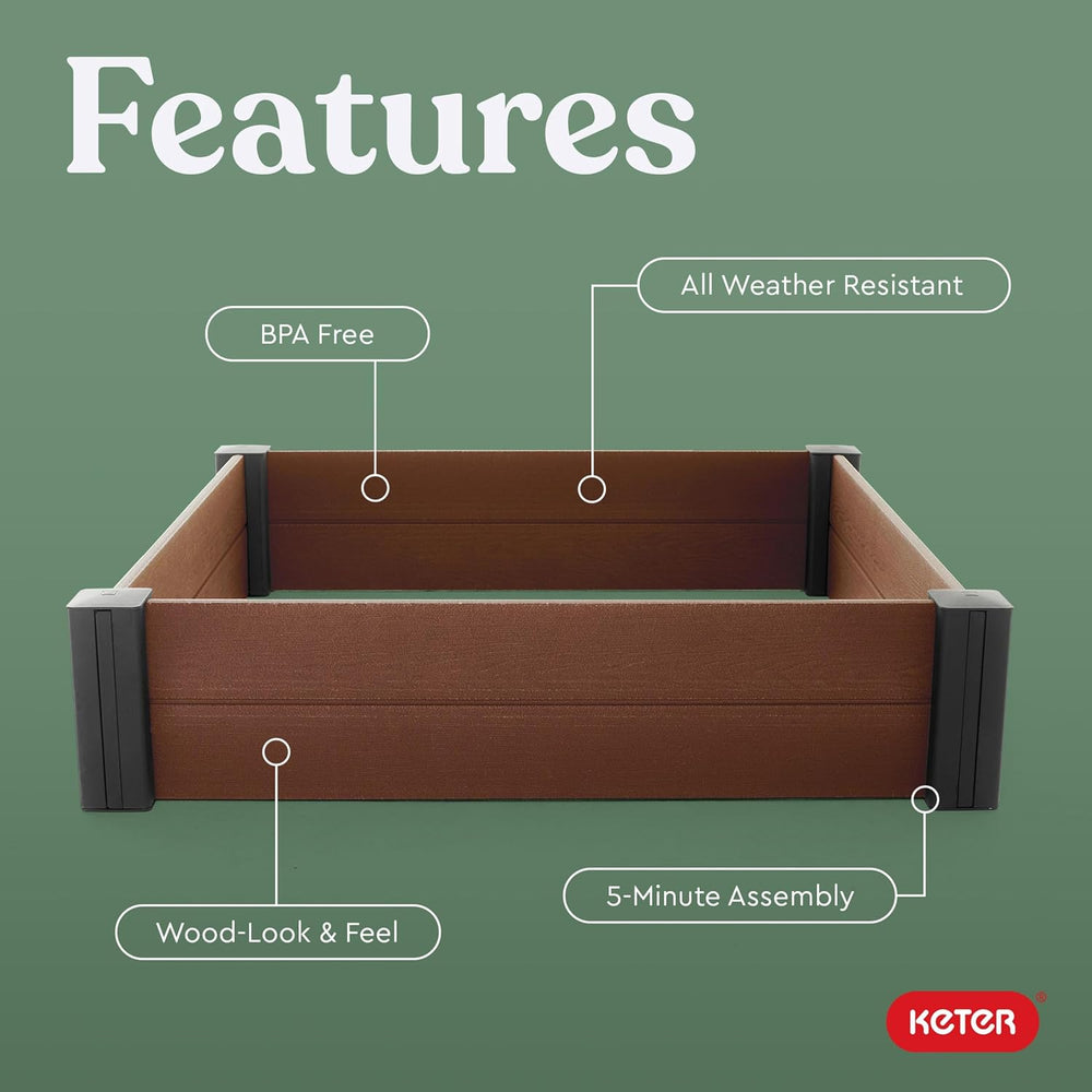 Keter 48" X 48" inches Wood Look Raised Garden Bed, Durable Outdoor...
