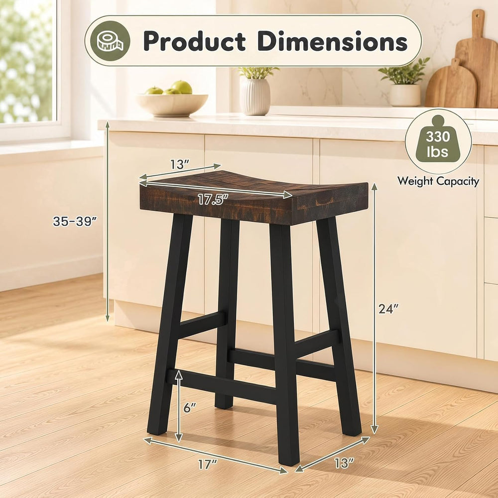 COSTWAY 24-inch Wooden Saddle Stools Set of 4 with Curved Seat Surface