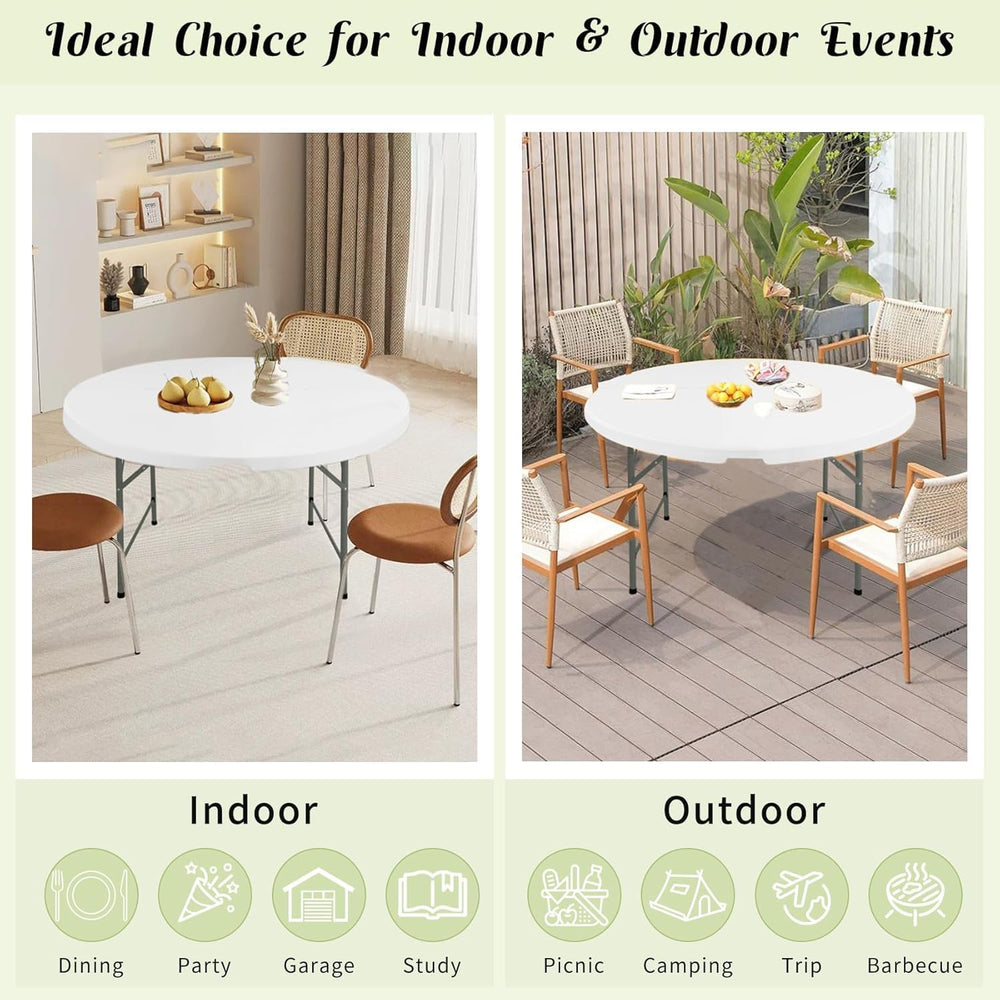 Fivenl Round Folding Tables White Foldable Table, Fold-in-Half with Carrying ...