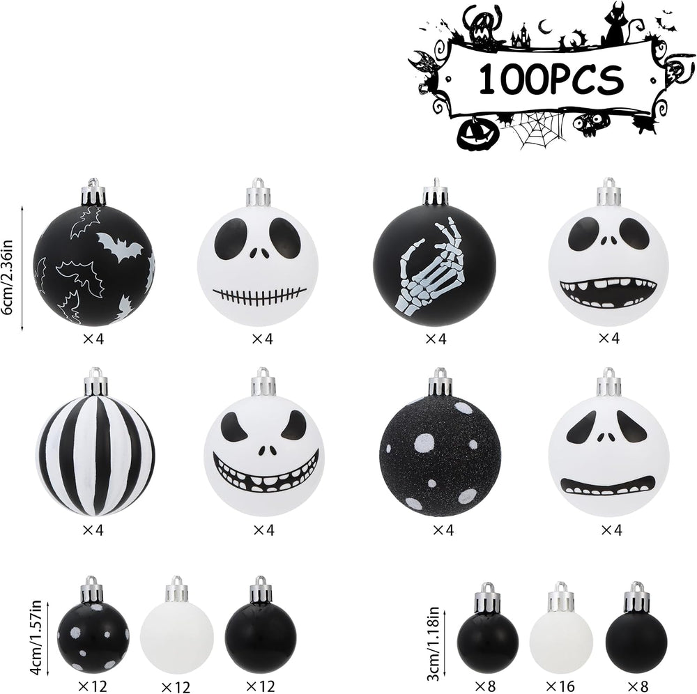 100Pcs Halloween Before Christmas Tree Ornaments Black & White Decorations