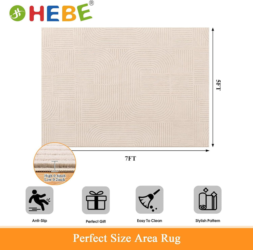 HEBE 5'x7' Area Rugs for Living Room,Washable Non Slip Textured Bedro...