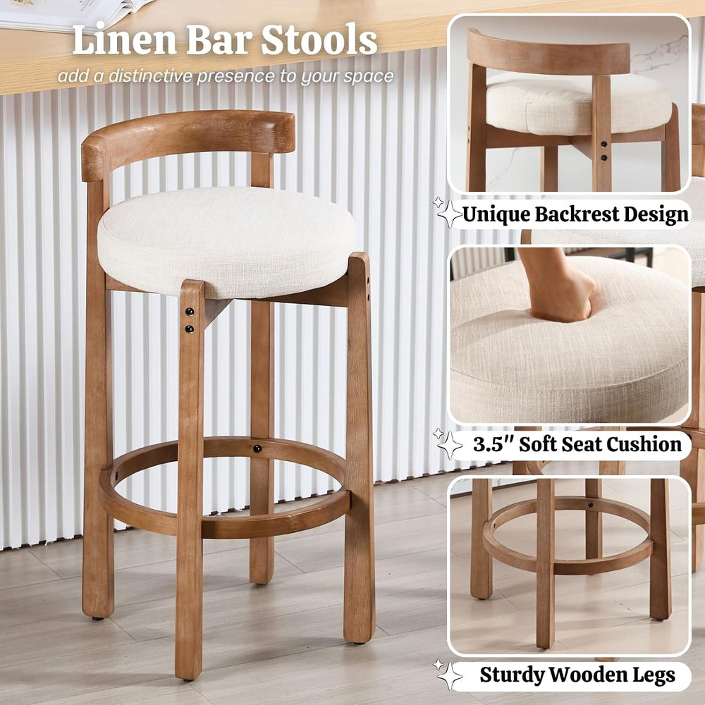 HEAH-YO Linen Bar Stools Set of 6, 30.25" Bar Height Stools with Back, U...