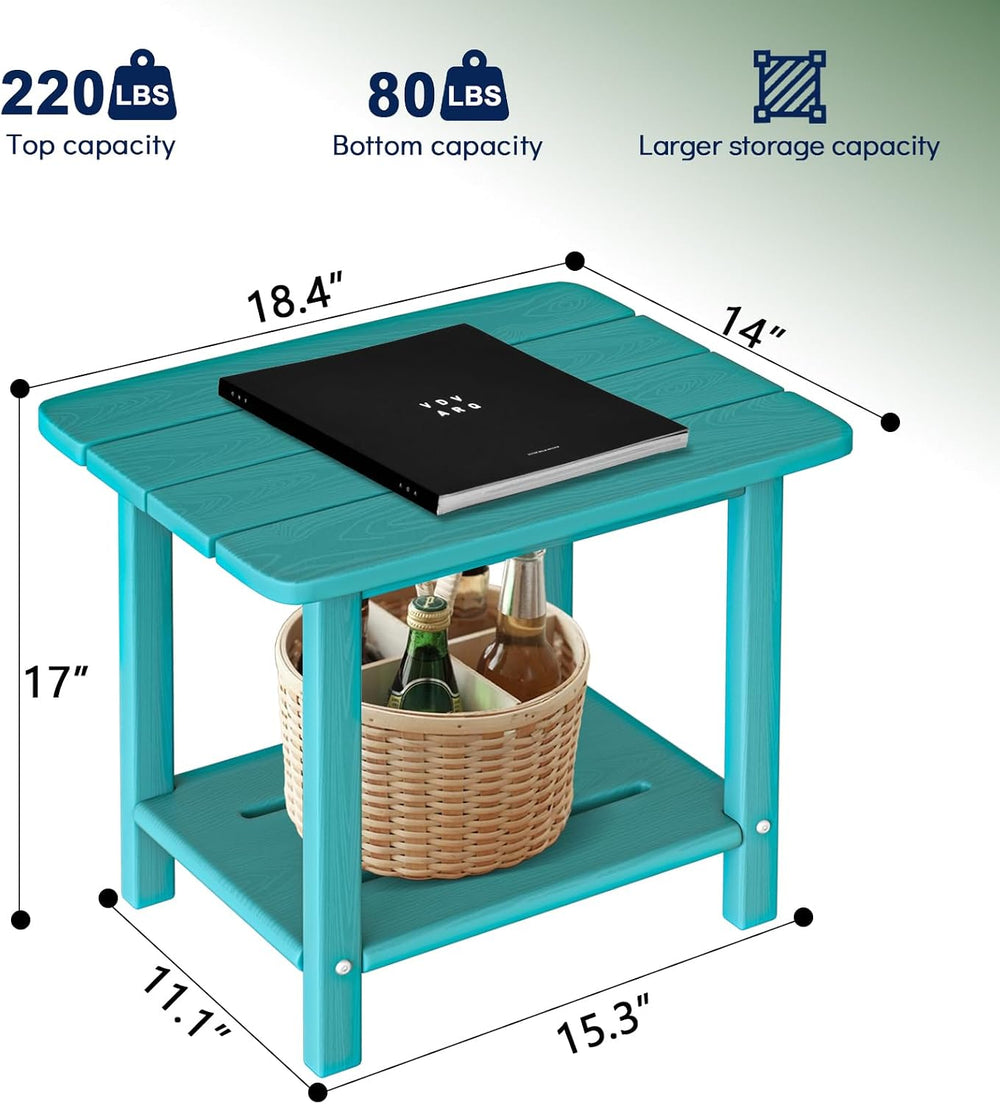 nevilywood 2-Tier Outdoor Side Table, HDPE Patio End Table, Aruba Blue