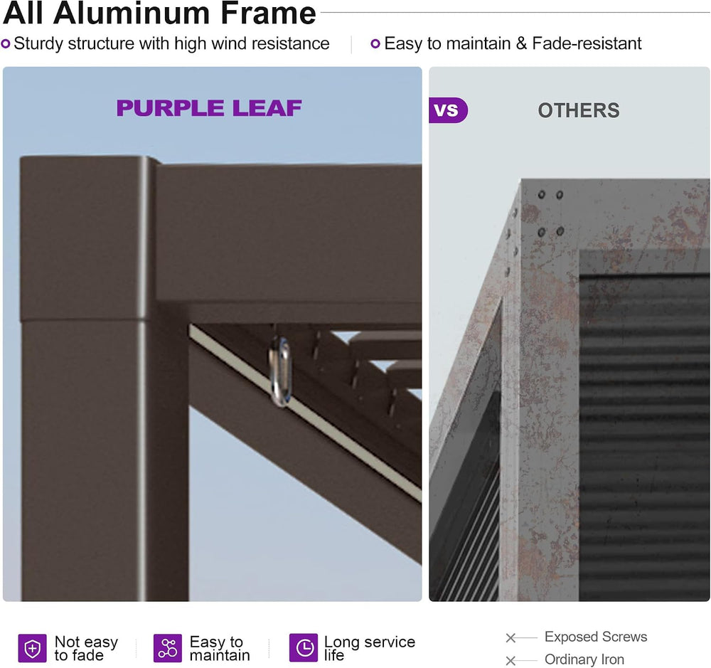 PURPLE LEAF Outdoor Louvered Pergola 10' x 12' Aluminum with LED Bronze
