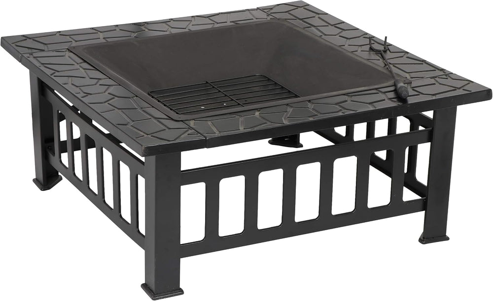 HomGarden 32" Fire Pit Outdoor Patio Square Metal Heater Deck Firepit Ba...
