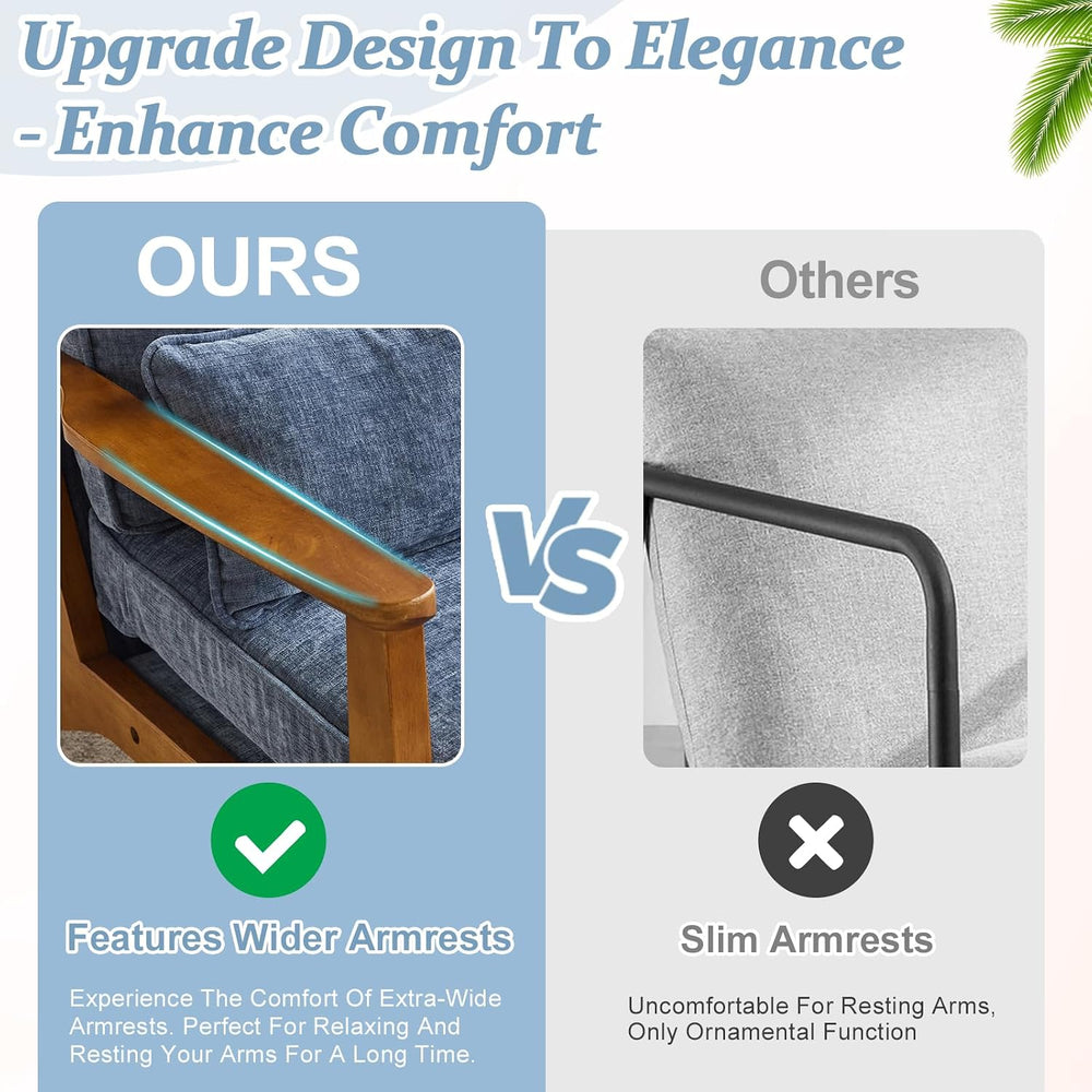 VINGLI Solid Wood Wide Armrests Accent Chair,Upholstered Mid Century Modern C...