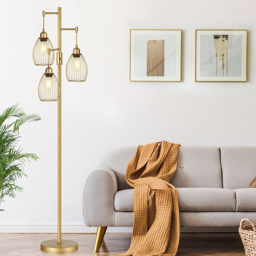 Dimmable Floor Lamp, Industrial Floor Lamps for Living Room, Gold Tree Lamp S...