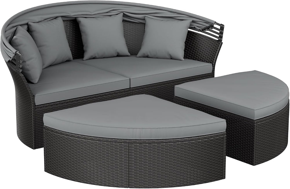 Outdoor Patio Furniture Canopy Daybed Round Sofas, 4 Pieces Seating Separates...
