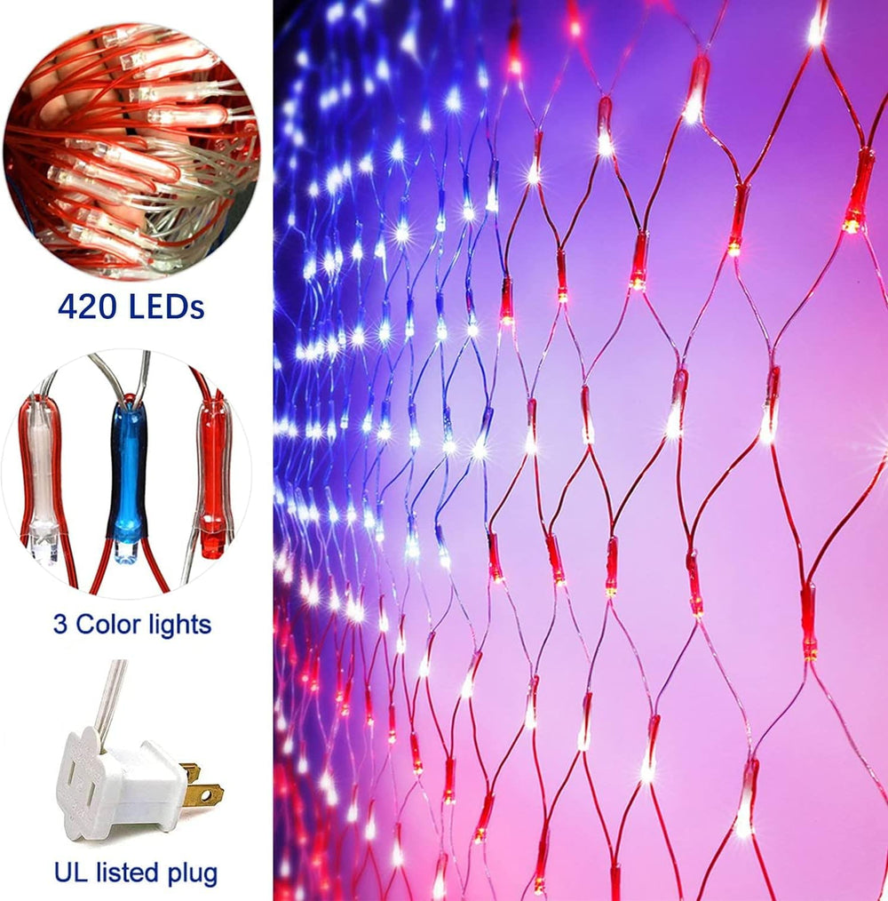 American Flag String Lights, 420 LED USA Flag Net Light Waterproof Patriotic ...