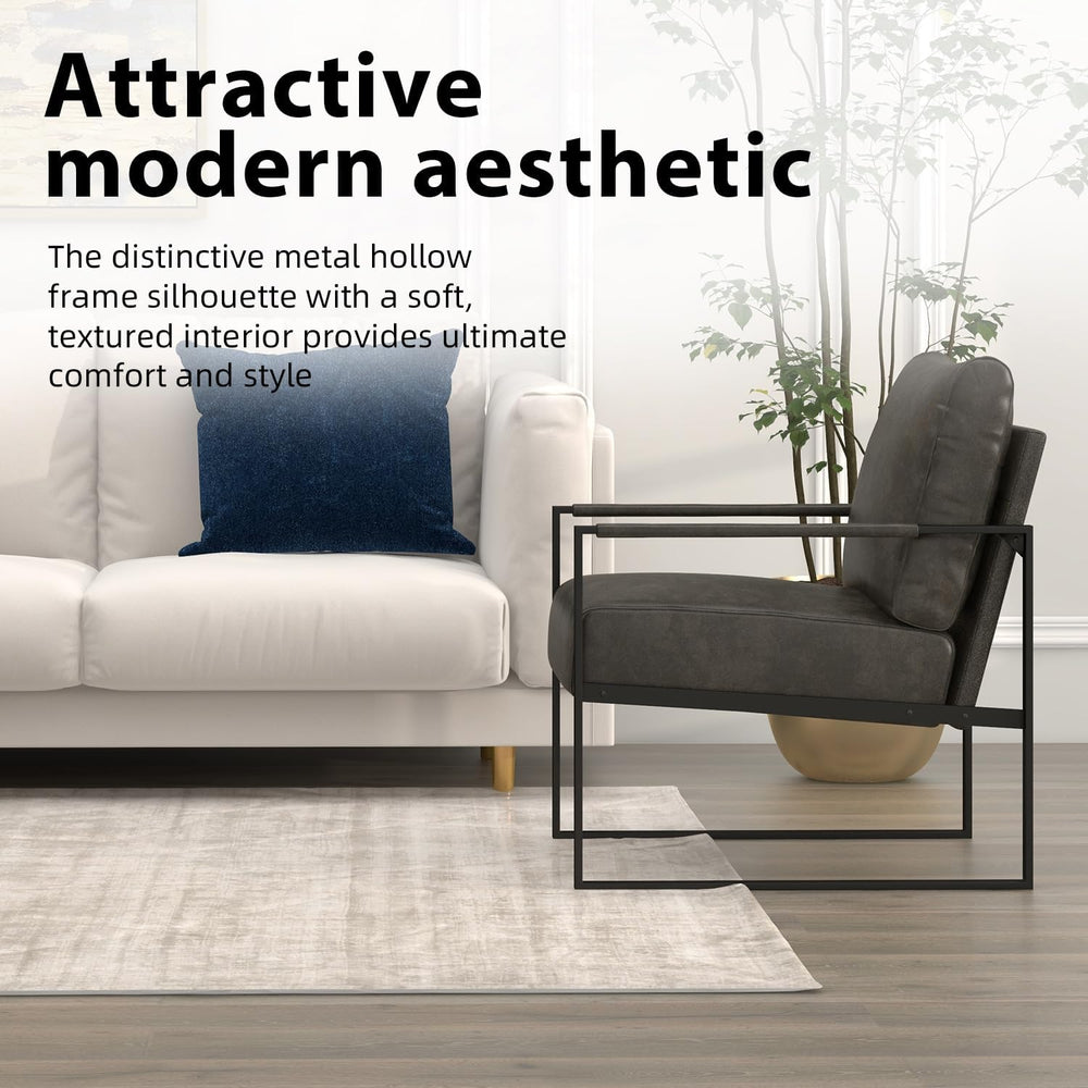 INZOY Leather Accent Chair with Metal Frame, Comfy Living Room Chair with Plu...