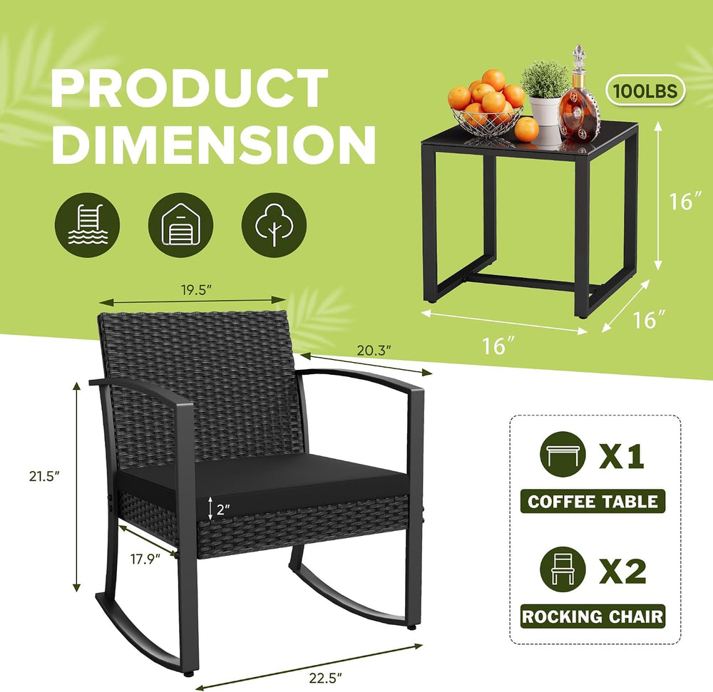 Homall Patio Furniture Set 3 Piece Resin Outdoor Bistro Set Rocking Patio Cha...
