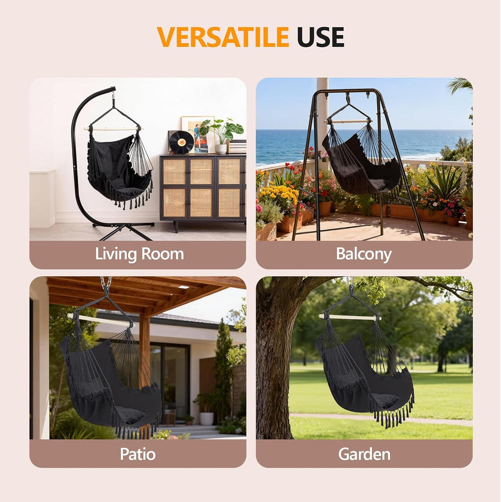 ONCLOUD XXL Hammock Chair Macrame Hanging Rope Swing Seat w/Side Pocket, Incl...