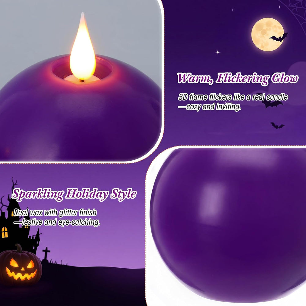 Retisee 3 Pcs Halloween Flameless Candles Real Wax Round with Remote Timer