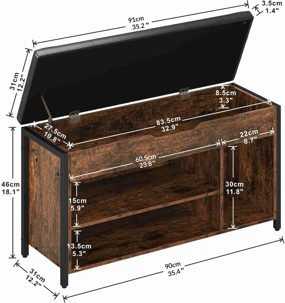 Shoe Bench, Lift Top Shoe Storage Bench, Adjustable Shelf Entryway Bench, Met...