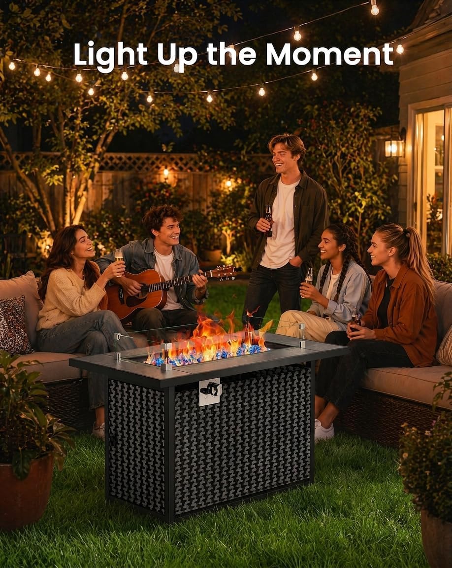 Ciays 43″ Fire Pit Table, Outdoor Propane Fire Pit Table with Premium Ceramic...