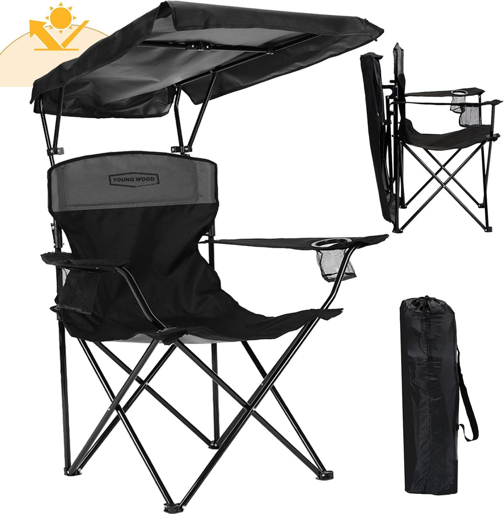 YOUNG WOOD Camping Chair with Canopy, Beach Chair with Shade,Portable,Lightwe...